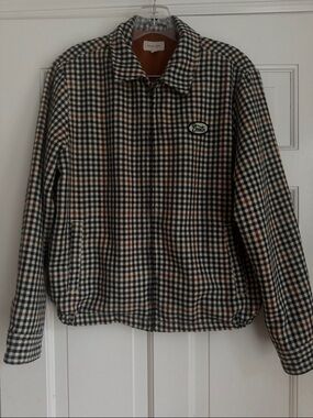 Brixton Checked Lightweight Harrington Jacket in Cream, Navy & Brown
